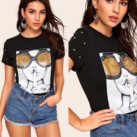 Tops - Sequin Figure Print Tee